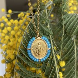 Palas Collier médaille Santa Maria Bleu Royal