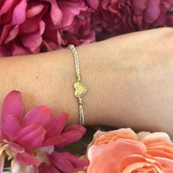Bracelet élastique or Coeur doré strié