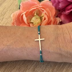 Bracelet élastique canard Croix argentée