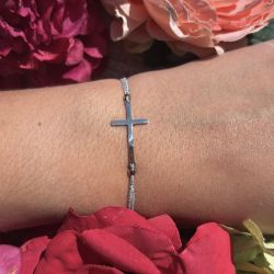 Bracelet élastique argent Croix argentée