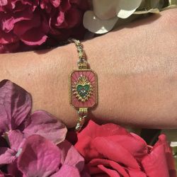 Bracelet scapulaire rose coeur vert oeil 