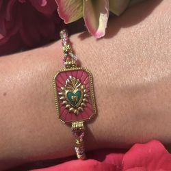 Bracelet scapulaire rose fuchsia coeur 