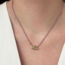 Collier Talisman cordon rose turquoise
