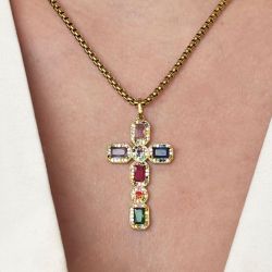 Collier croix strass tutti fruti