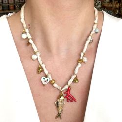 Collier ivoire poisson et corail