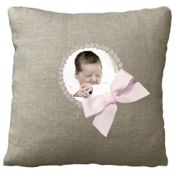 Coussin Photo - Cadeau Naissance - Lin