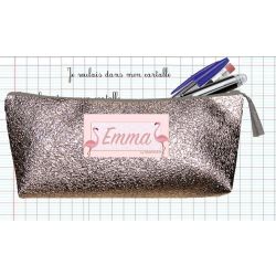 Trousse Scolaire Personnalisée - Paillette taupe