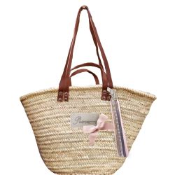 Panier osier - Panier de plage avec flot rose nude