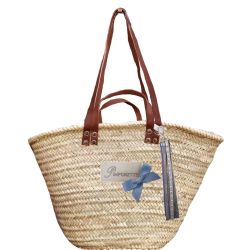 Panier osier - Panier de plage avec flot bleu