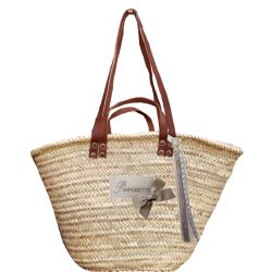 Panier osier - Panier de plage avec flot taupe