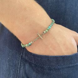 Bracelet Croix en corde de Basse - Turquoise