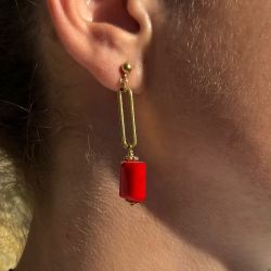 Boucle d'oreille Asymétrique - Corail bambou 