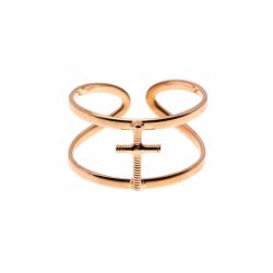 Bague ajustable croix en corde de guitare - or rose