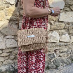 Sac raphia bandoulière - Ibiza thé