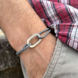 Bracelet maillon plat - Gris et Noir 