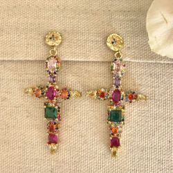 Boucles d'oreilles Croix strass