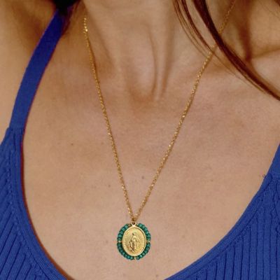 Palas Collier médaille Santa Maria en pierres semi précieuses