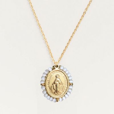 PalAS Collier médaille Santa Maria en pierres semi précieuses