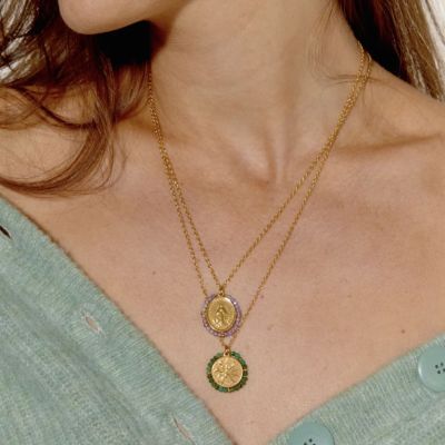 Palas Collier médaille Santa Maria en pierres semi précieuses