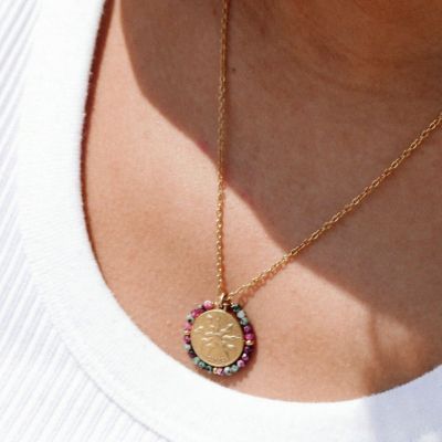Palas Collier médaille en pierres semi précieuses