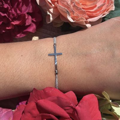 Bracelet élastique argent Croix argentée