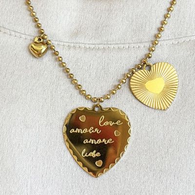 Collier 3 coeurs amour en acier inoxydable