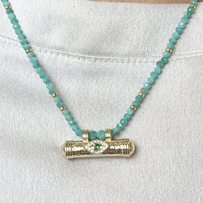 Collier en amazonite et oeil en acier inoxydable