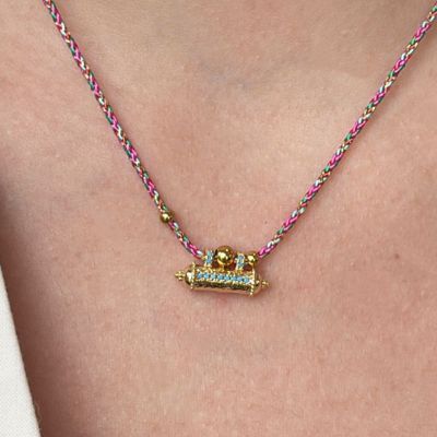 Collier Talisman cordon rose et turquoise