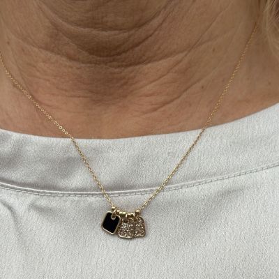 Collier trio carré noir et champagne Poëmia