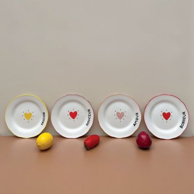 Set de 4 Assiettes dessert à message Coeur