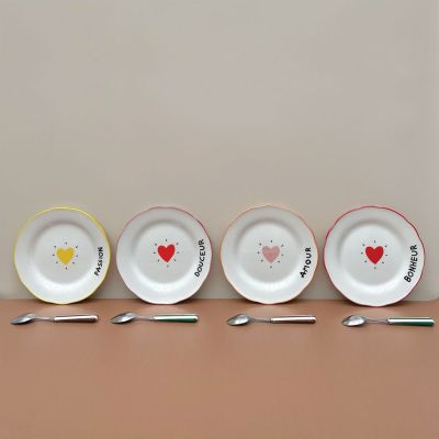 Set de 4 Assiettes dessert à message Coeur