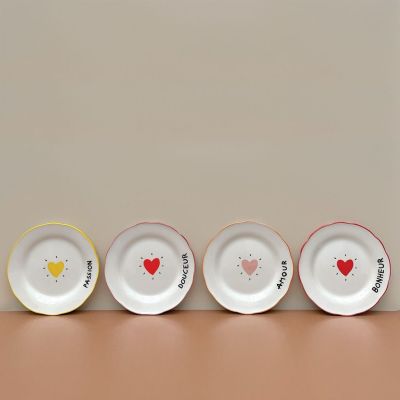 Set de 4 Assiettes dessert à message Coeur