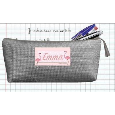 Trousse Scolaire Personnalisée - Scintillant gris - avec Prénom de l'enfant