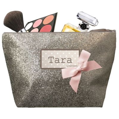 Trousse de toilette Femme - Trousse personnalisée avec le prénom ou les initiales - Cadeau personnalisé - Paillette taupe