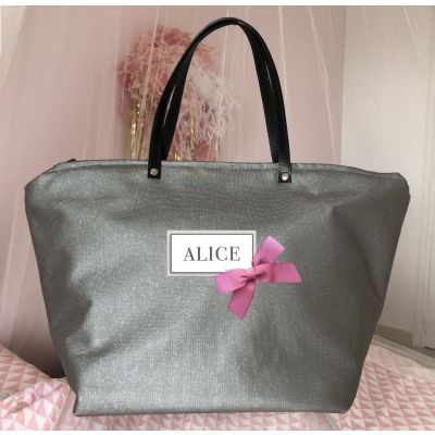 Sac a Langer - Sac Personnalisé Bébé avec son Prénom - Scintillant gris - Liste naissance