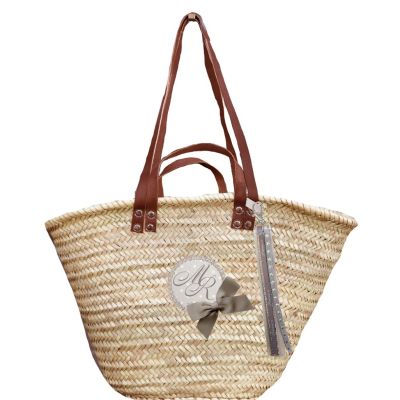 Panier Osier - Panier de plage avec flot de rubans dans les dégradés de taupe