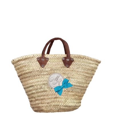 Panier osier - Petit Panier pour les courses - panier personnalisé avec Noeud turquoise