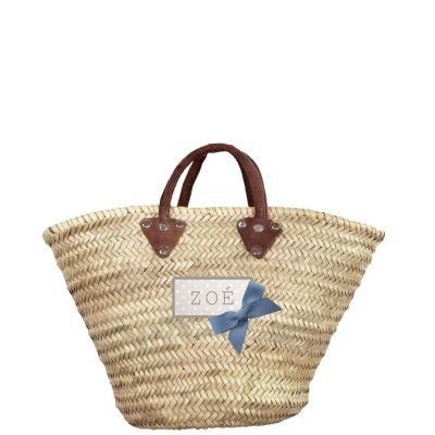 Panier osier - Petit Panier pour les courses - panier Personnalisé avec Noeud bleu