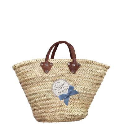 Panier osier - Petit Panier pour les courses - panier Personnalisé avec Noeud bleu