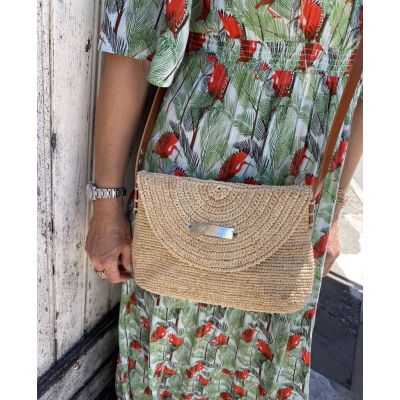 Sac Raphia à bandoulière en cuir - couleur paille