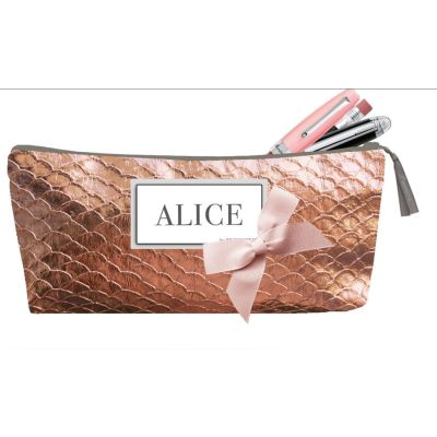 Trousse Scolaire Personnalisée - Ecaille or cuivré avec prénom de l'enfant et noeud