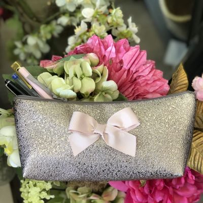 Trousse Scolaire Personnalisée - Paillette taupe avec noeud
