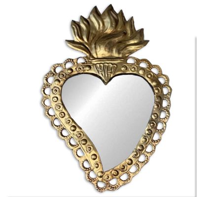 Ex-Voto Miroir Eligia Boncoeurs, en fer blanc patiné - Taille : 17,5 x 11, 5 cm
