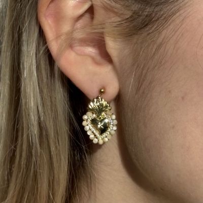 Boucles d'oreilles coeur sacré beige rosé