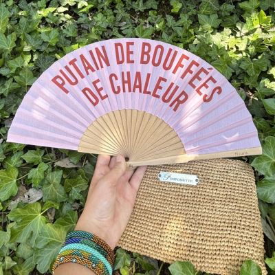 Fisura - éventail rose clair "Putain de bouffées de chaleur"