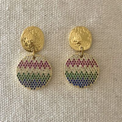 Boucles d'oreilles en acier inoxydable et stras colorés