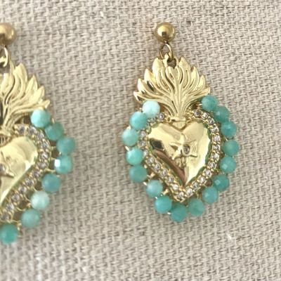 Boucle d'oreille coeur turquoisees