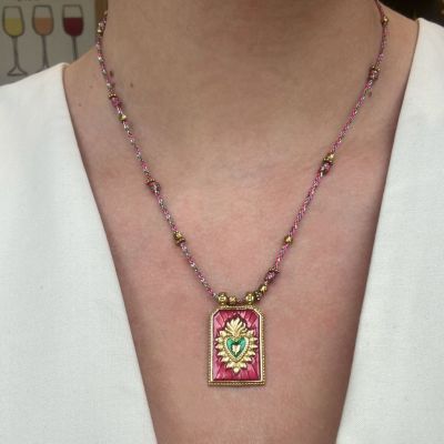 Collier scapulaire rose coeur