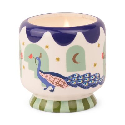 Bougie Parfumée Adopo Céramique "Paon" peinte à la main - Citron vert