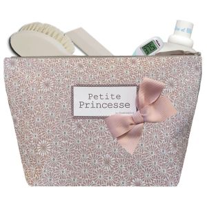 Trousse de toilette bébé ronde avec ses 4 poches brodées cadeau naissance  matelassé panda rose pastel